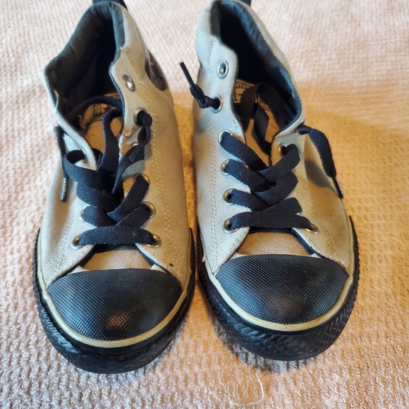 Converse All Star US Sz 6 Tan Canvas & Black Soles Black Laces High Top EUC - Picture 8 of 9